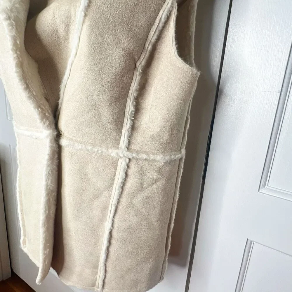 Workshop Republic Clothing Sleeveless Collared Faux Fur Faux Suede Vest Nwt XS - Picture 2 of 6